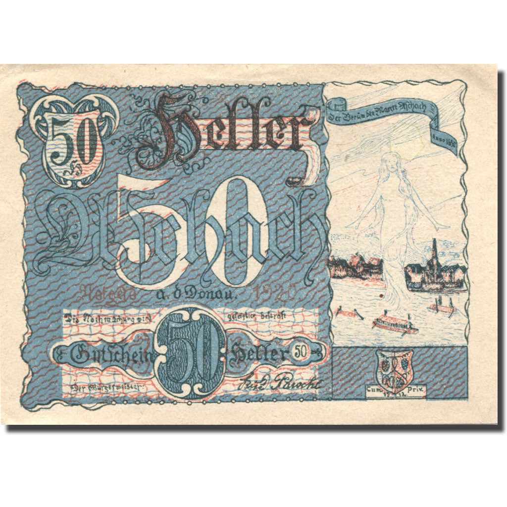 Banknote, Austria, Aschach, 50 Heller, fleuve 2, AU(55-58) blue Mehl:FS 53IIa8