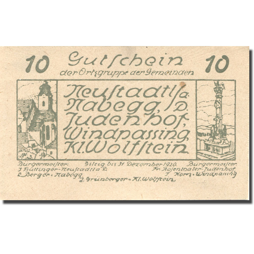 Geldschein, Österreich, Windpassing 10Heller village 1920 grün UNZ- Mehl:FS 665d