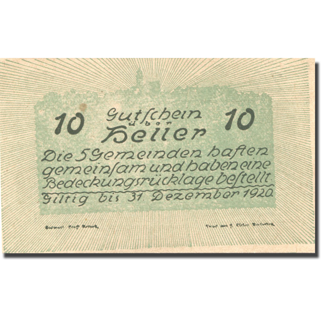 Geldschein, Österreich, Windpassing 10Heller village 1920 grün UNZ- Mehl:FS 665d