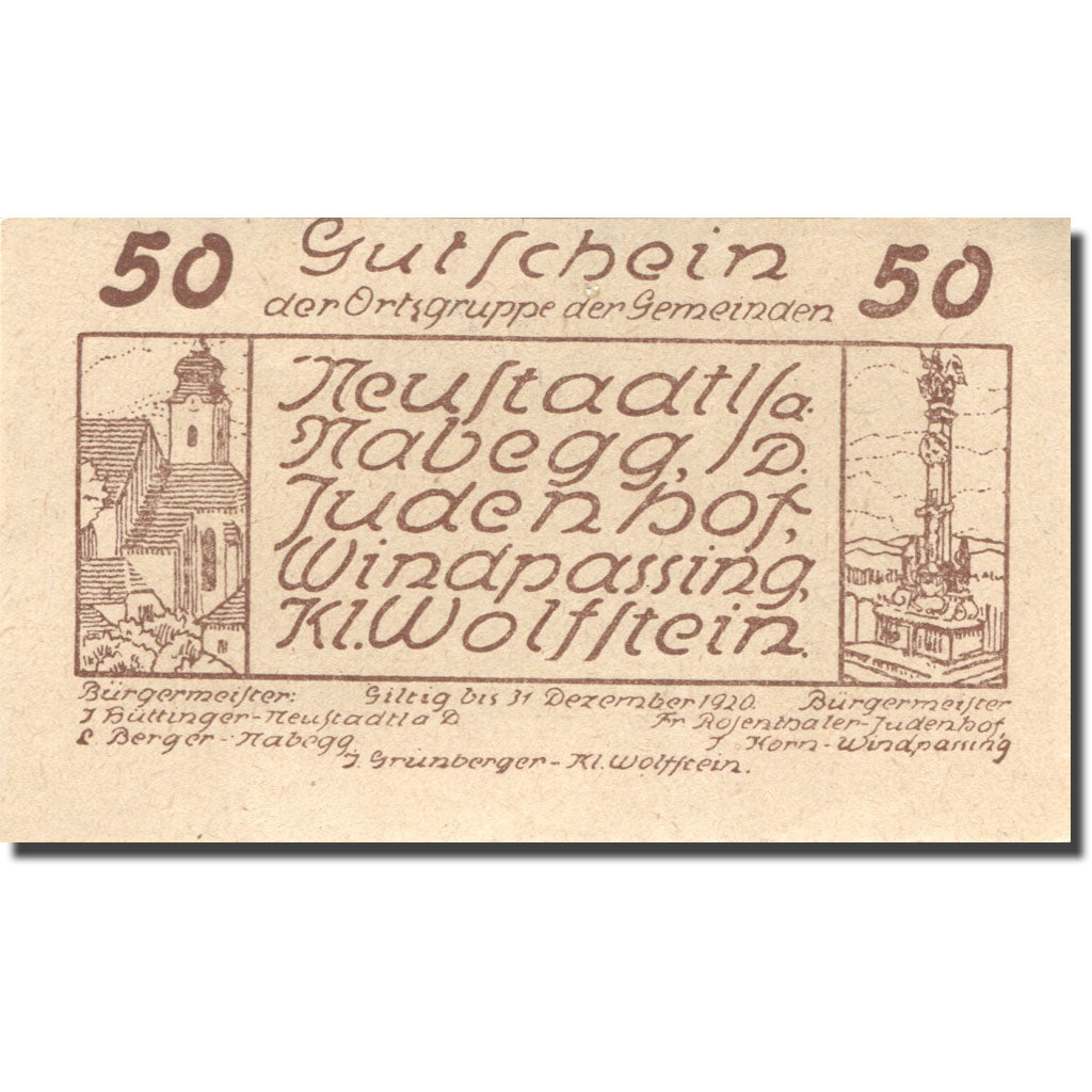 Geldschein, Österreich, Windpassing, 50Heller, village 1, 1920 blau Mehl:FS 665e