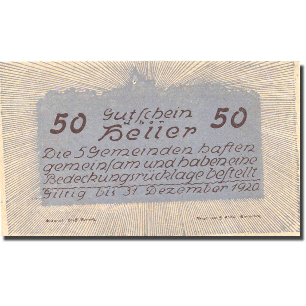 Geldschein, Österreich, Windpassing, 50Heller, village 1, 1920 blau Mehl:FS 665e