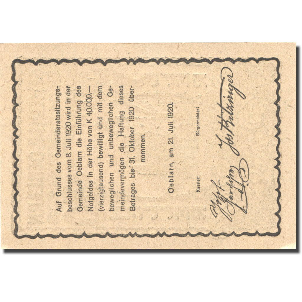 Banknote, Austria, Oeblarn, 30 Heller, Eglise, 1920 UNC(63) Mehl:FS 700IIa
