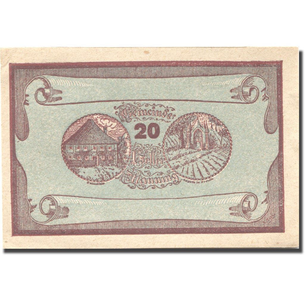 Banknote, Austria, Manning, 20 Heller, village, 1920 UNC(63) Mehl:FS 578a