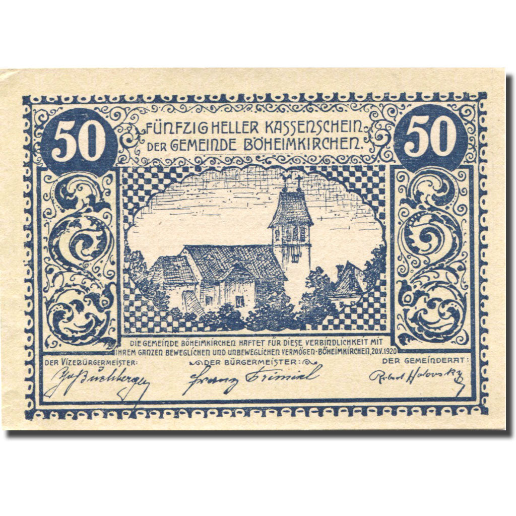Banknote, Austria, Böheimkirchen, 50 Heller, Eglise, 1920 UNC(63) Mehl:FS 97