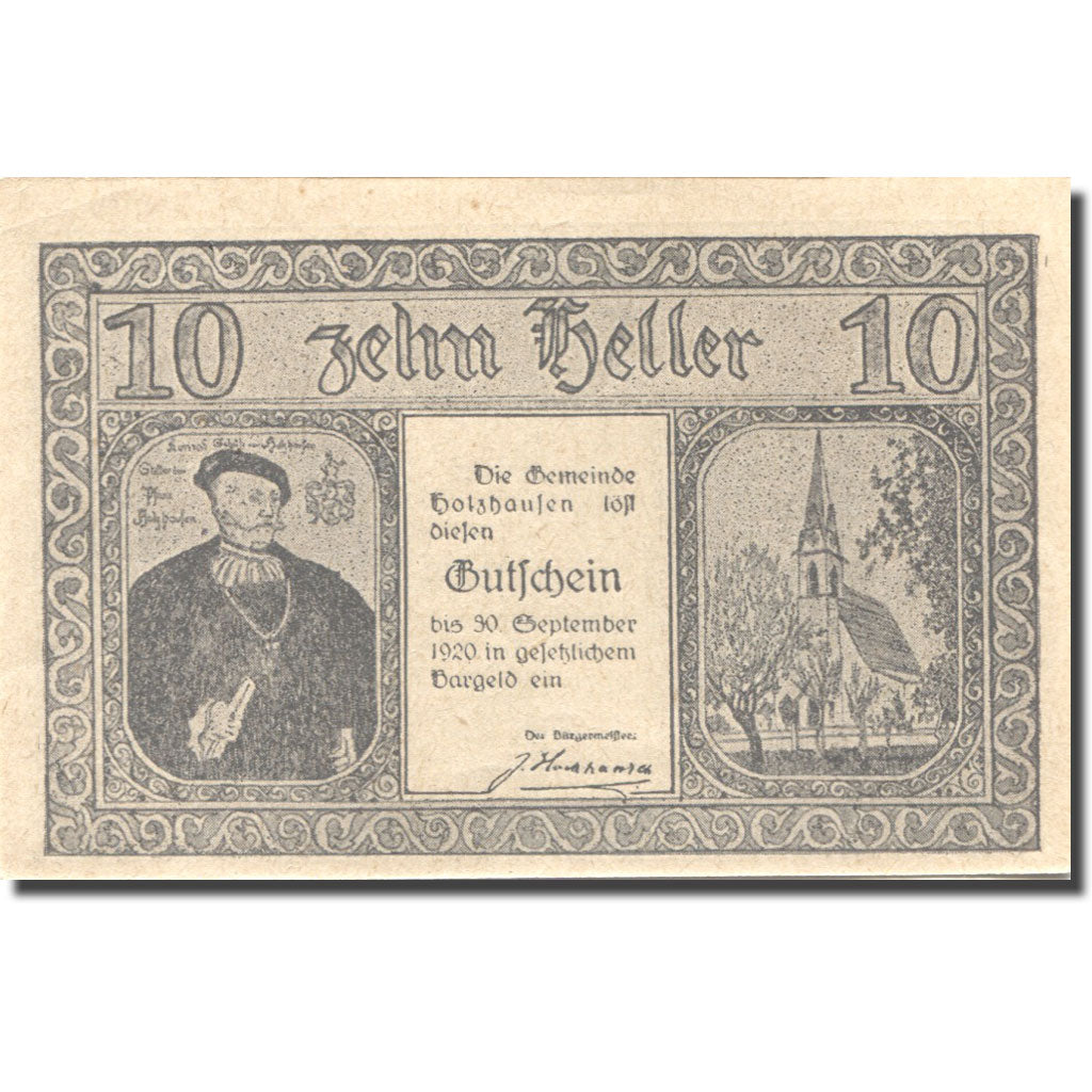 Billet, Autriche, Holzhausen, 10 Heller, Eglise 1920-09-30, SPL Mehl:FS 396a