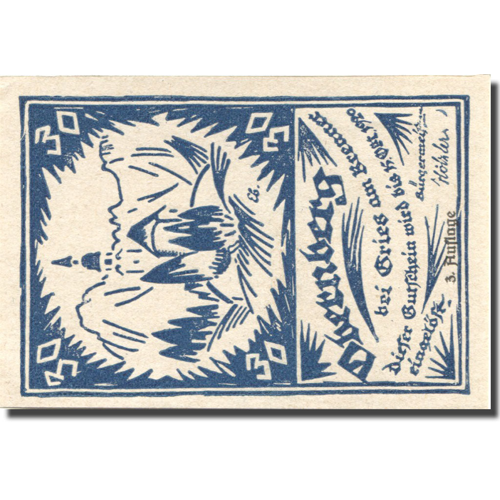 Banknote, Austria, Obernberg, 30Heller, château, 1920 UNC(63) blue Mehl:FS 685Ia