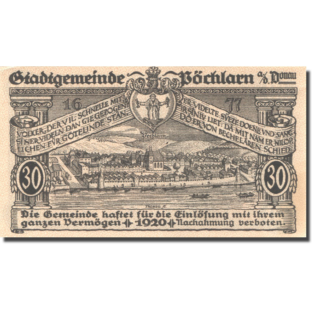 Banknote, Austria, Pöchlarn, 30 Heller, château 1, 1920 UNC(63) Mehl:FS 755III