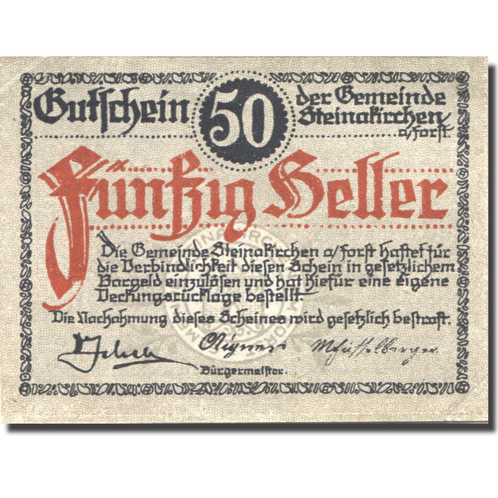 Banconote, Austria, Steinakirchen 50 Heller, château, 1922 SPL Mehl:FS 1017I