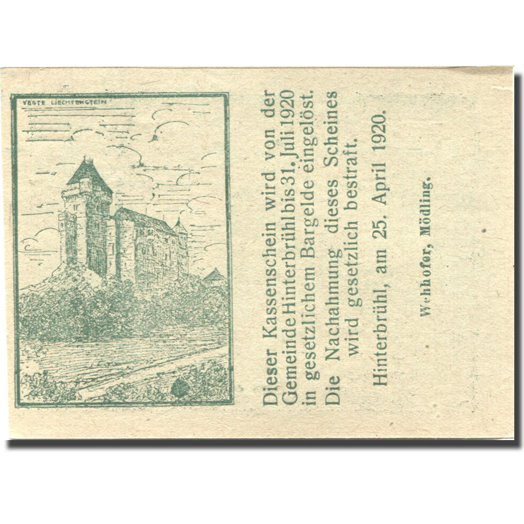 Banknote, Austria, Hinterbrühl, 20 Heller ruine 1920 green UNC(63) Mehl:FS 376Ia