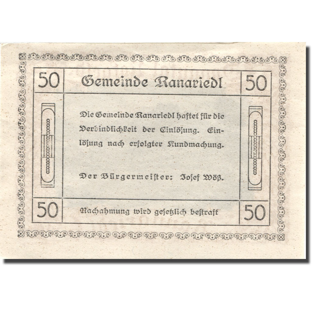 Banknote, Austria, Rannariedl, 50 Heller, lac, UNC(63), Mehl:FS 127a