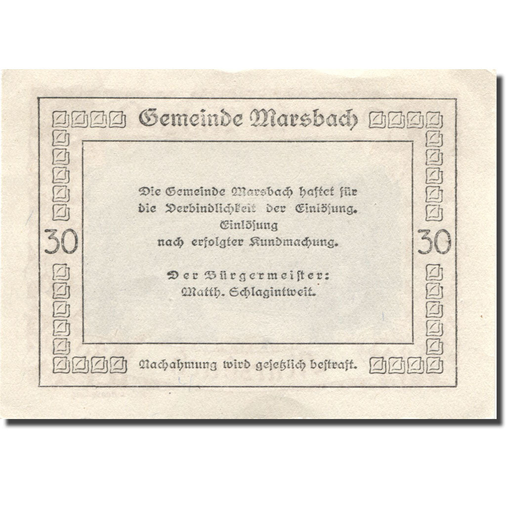 Banconote, Austria, Marsbach, 30 Heller, château, SPL, Mehl:FS 127a