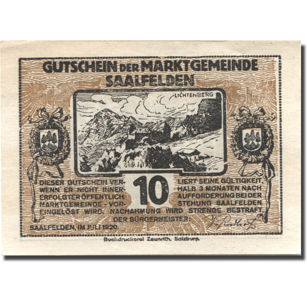 Banknote, Austria, Saalfelden, 10 Heller, ruine, UNC(63), Mehl:FS 859a