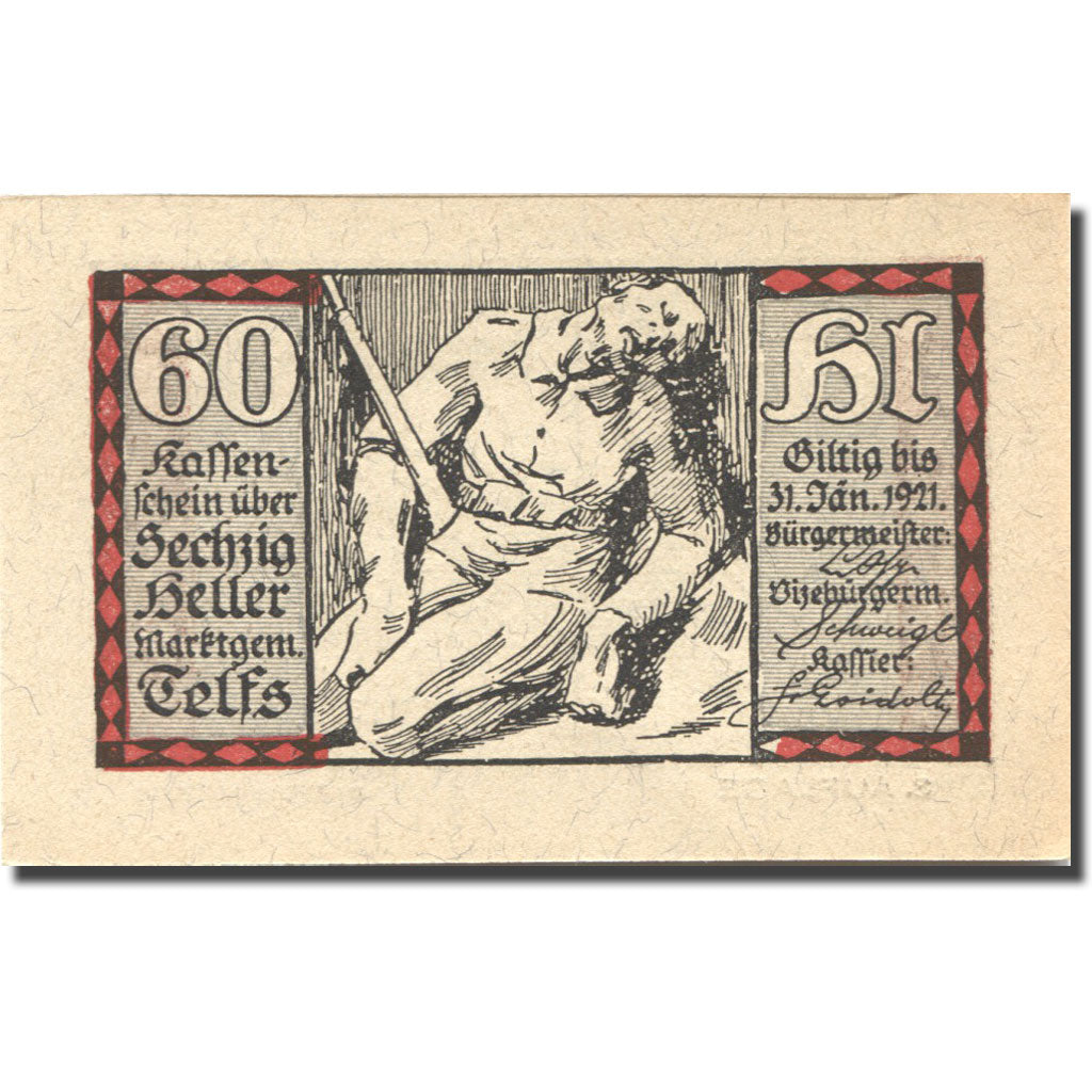 Banknote, Austria, Telfs, 60 Heller, Eglise 1921-01-31, UNC(63), Mehl:FS 1061j