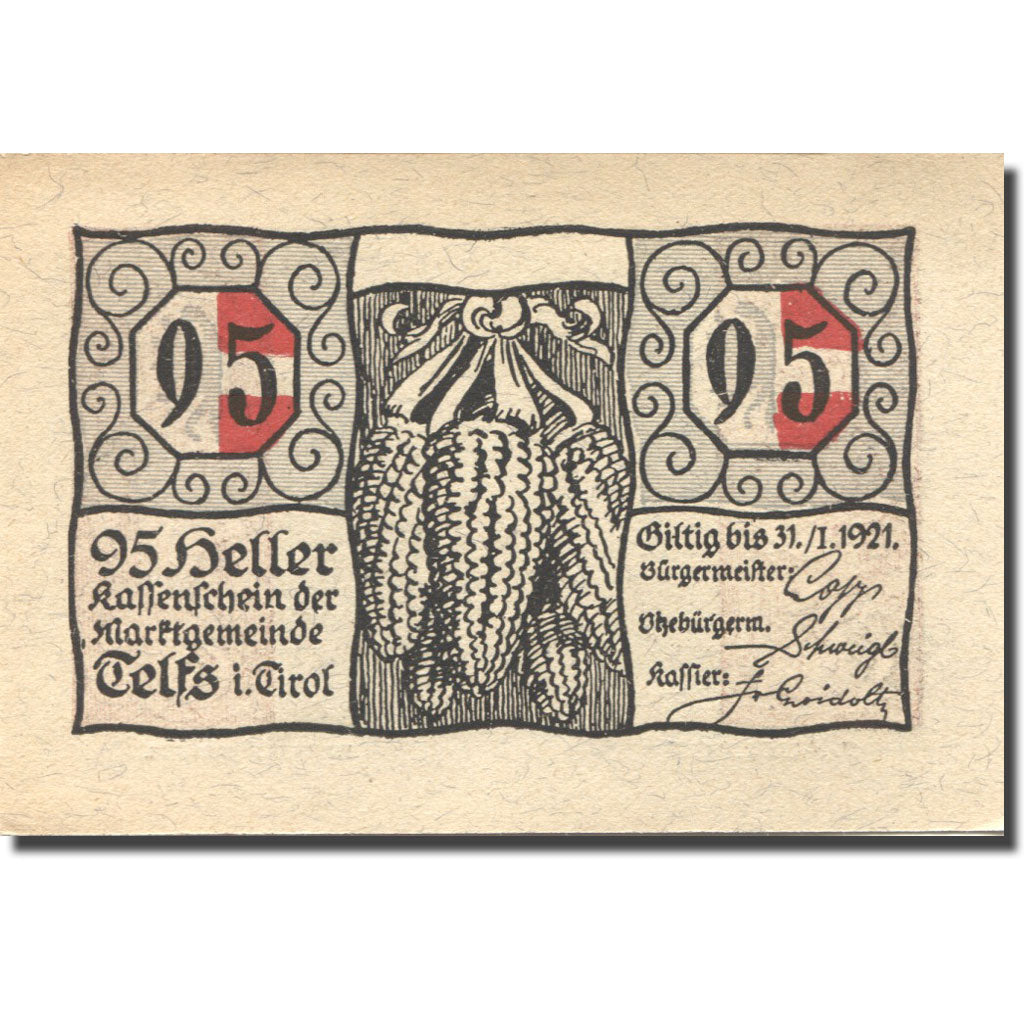 Banconote, Austria, Telfs, 95 Heller, château 1921-01-31, SPL, Mehl:FS 1061a