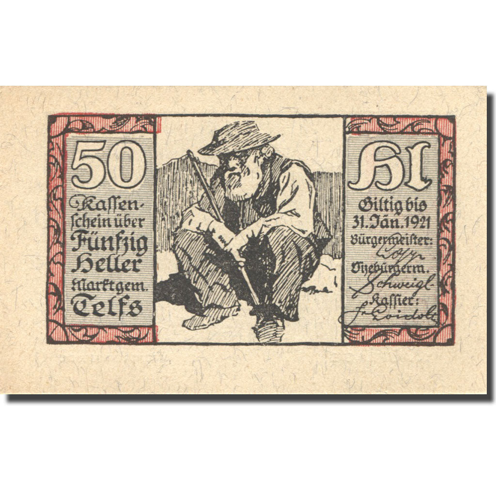 Banknote, Austria, Telfs, 50 Heller, étable 1, 1921 UNC(63) Mehl:FS 1061d