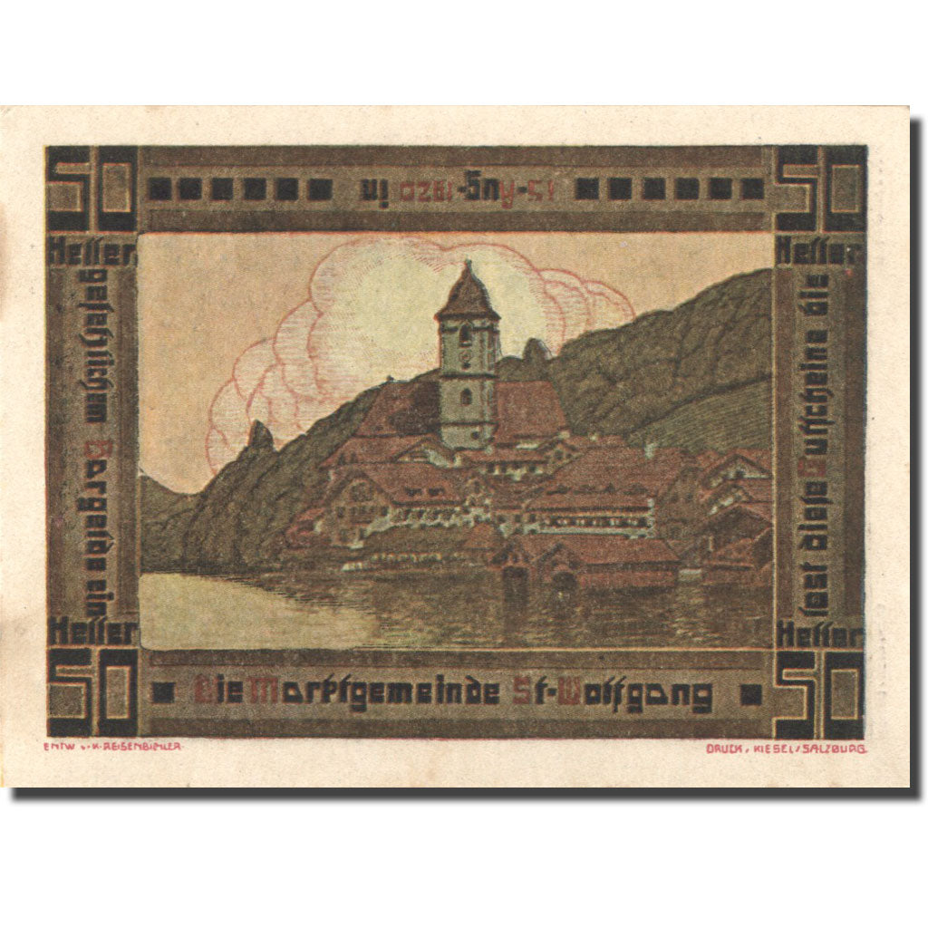 Banknote, Austria, St Wolfgang, 50 Heller, eglise 2, 1920 UNC(63) Mehl:FS 947a