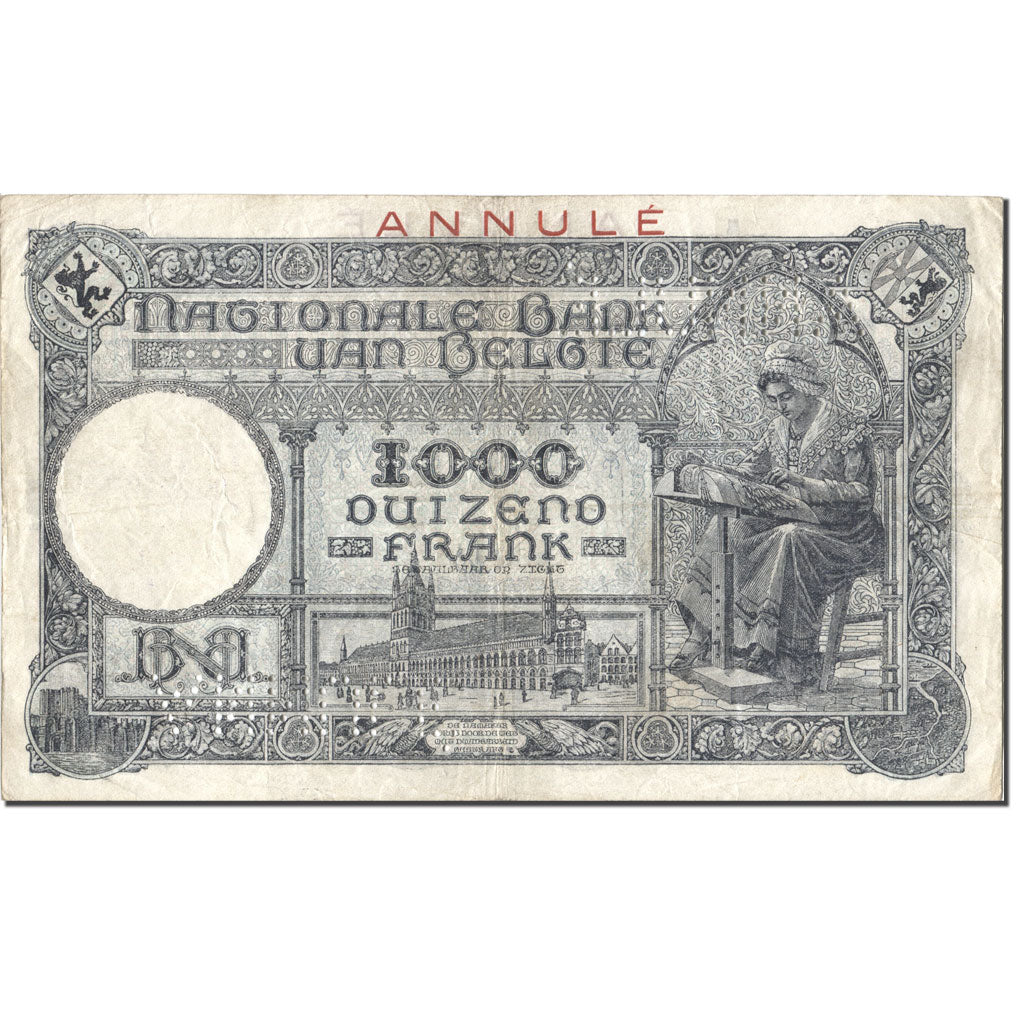 Belgium, 1000 Francs, 1927-08-03, ANNULÉ, VF 25, PMG