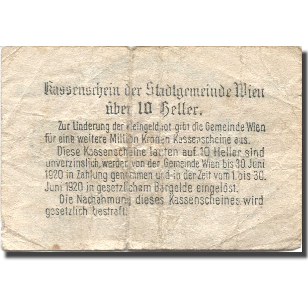 Billete, Austria, Wien, 10 Heller, château 1920-06-30, BC Mehl:FS 1183IIbA
