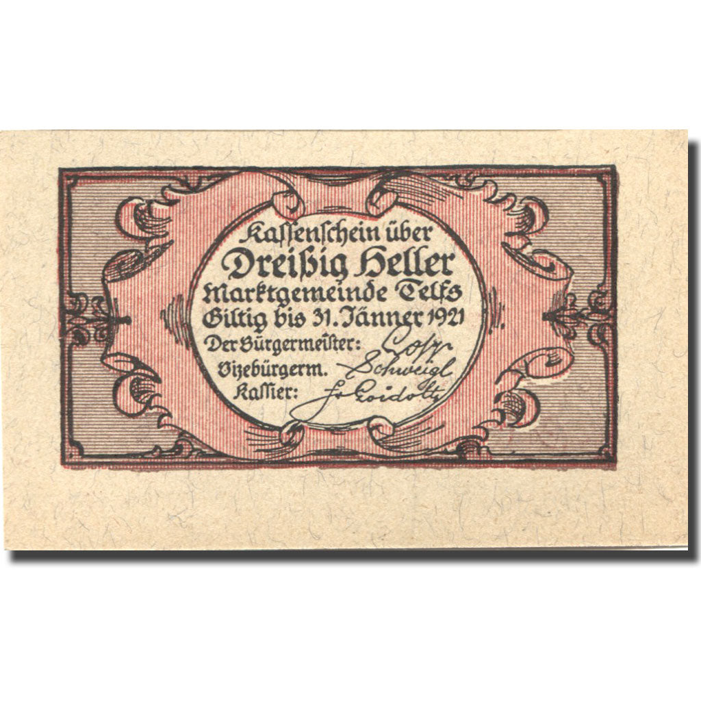 Banknote, Austria, Telfs, 30 Heller, fleur 3, 1921-01-31, UNC(63) Mehl:FS 1061a