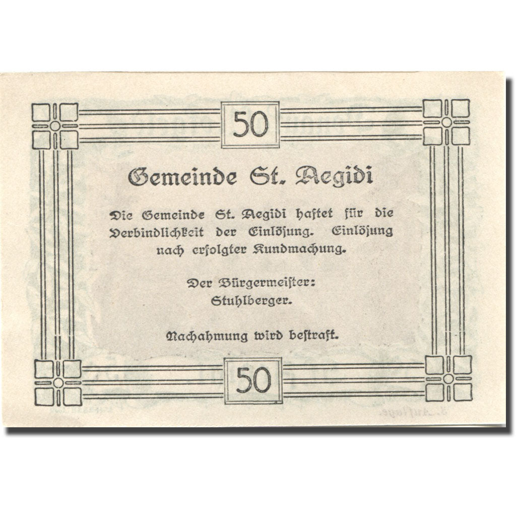 Banknote, Austria, St Aegidi, 50 Heller, champs, UNC(63), Mehl:FS 127i