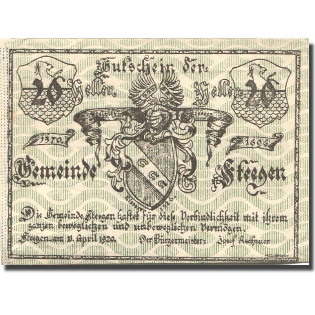 Banknote, Austria, Steegen, 20 Heller, Blason, 1920 EF(40-45) Mehl:FS 1012Ia