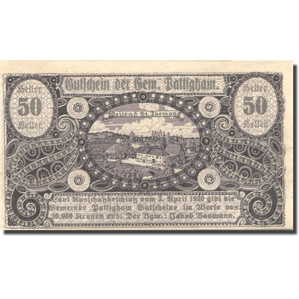 Banknote, Austria, St Thomas, 50 Heller, Eglise 1, 1920 UNC(63) Mehl:FS 938