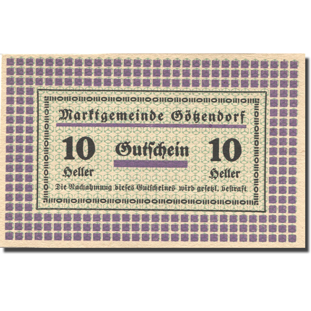 Banknote, Austria, Götzendorf, 10 Heller face value 1920 UNC(63) Mehl:FS 246Ib