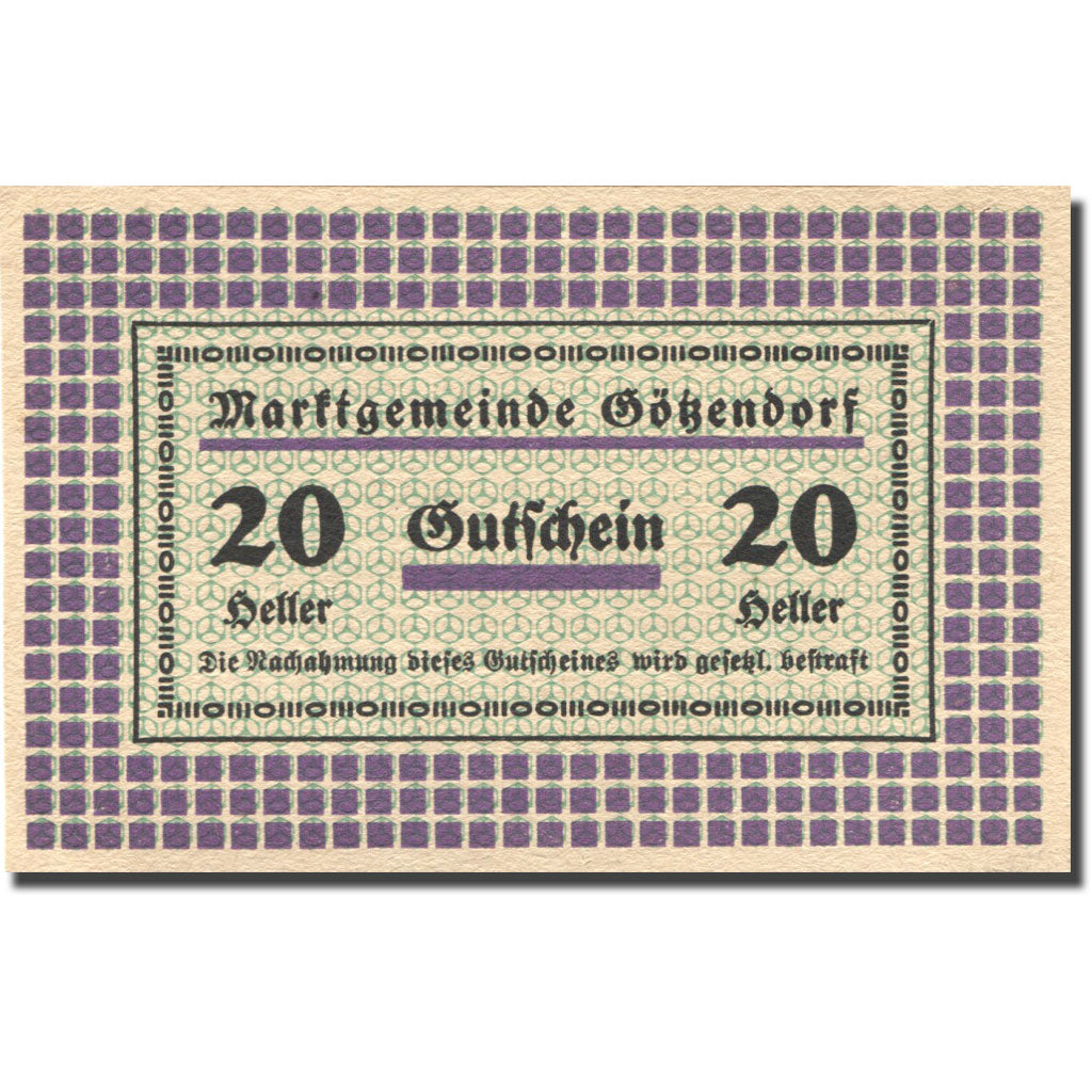 Banknote, Austria, Götzendorf, 20 Heller face value 1920 UNC(63) Mehl:FS 246Ib