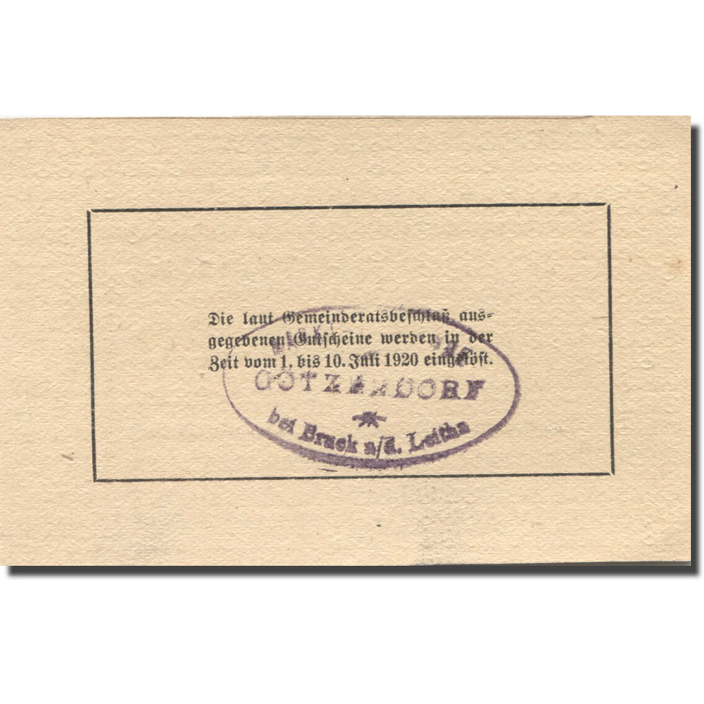 Banknote, Austria, Götzendorf, 20 Heller face value 1920 UNC(63) Mehl:FS 246Ib