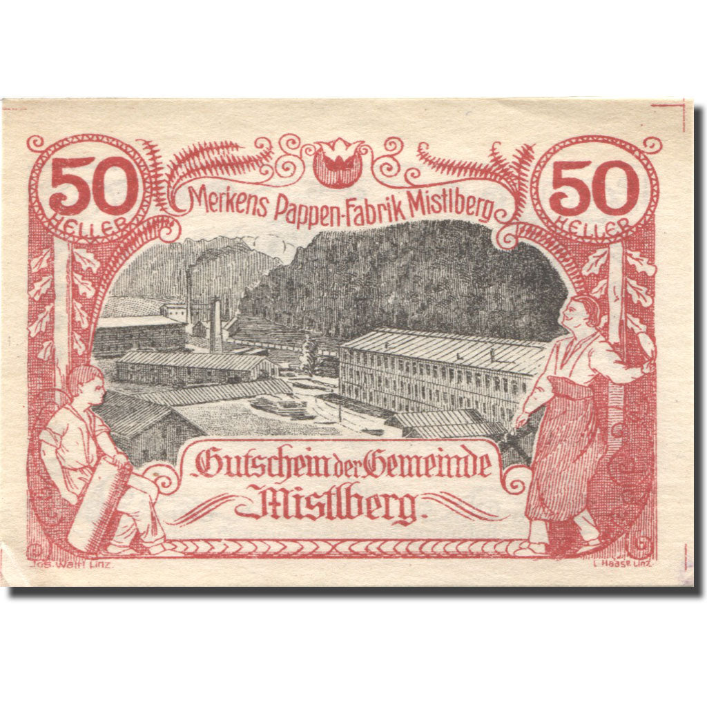 Banknote, Austria, Mistelberg, 50 Heller, Usine, 1921-01-31 UNC(63) Mehl:FS 40