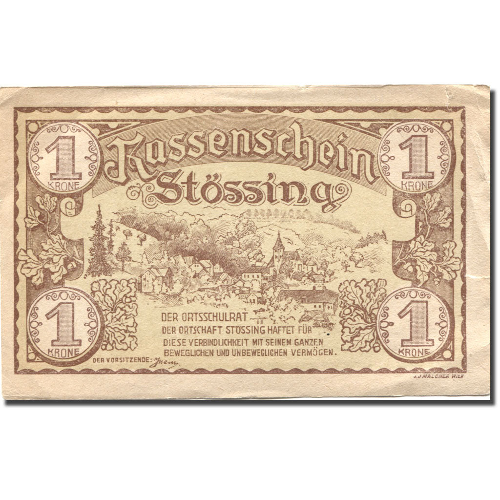 Banknote, Austria, Stössing, 1 Krone, paysage, 1920 EF(40-45) Mehl:FS 1040