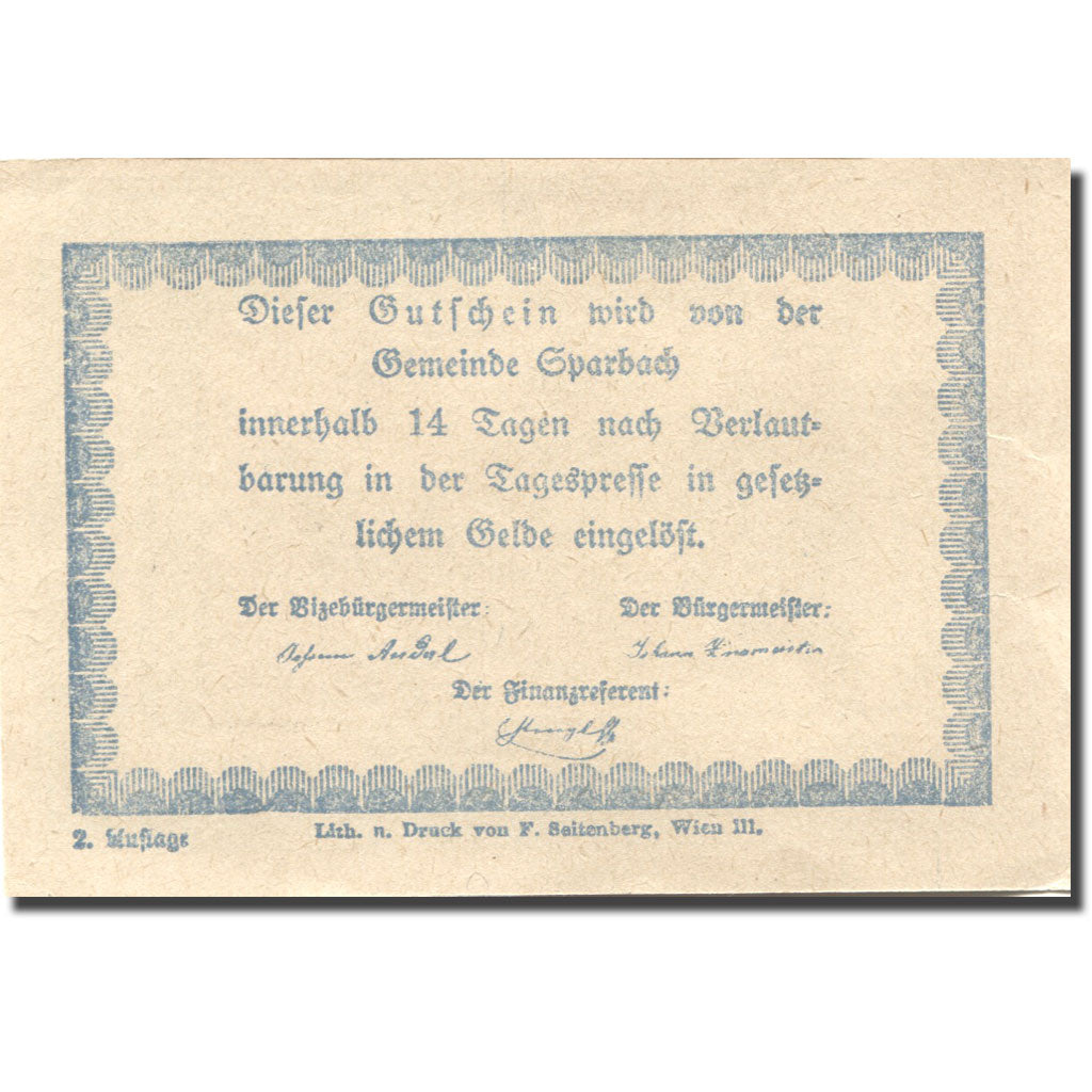 Banknote, Austria, Sparbach, 50 Heller, village 1, UNC(63), Mehl:FS 1006e