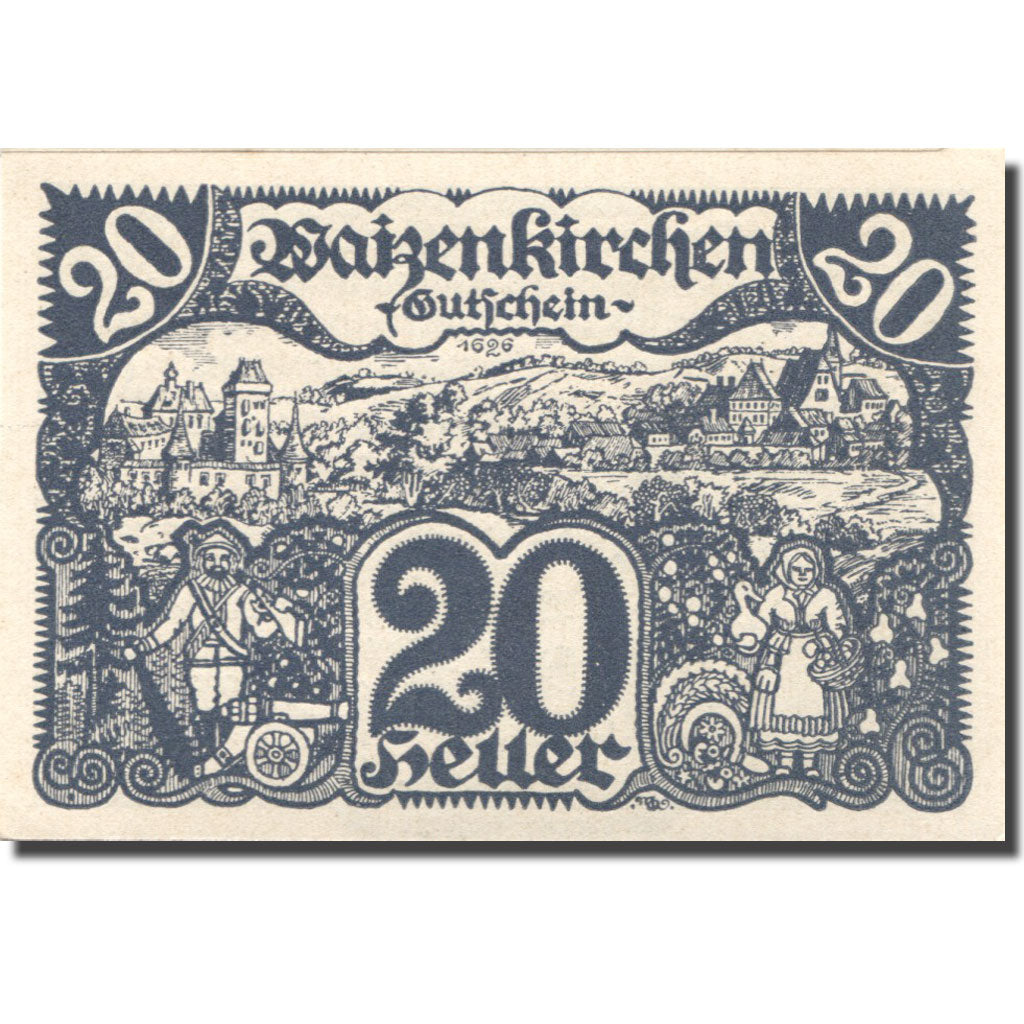 Banknote, Austria, Waizenkirchen, 20 Heller, paysage, 1920 UNC(63) Mehl:FS 1128a