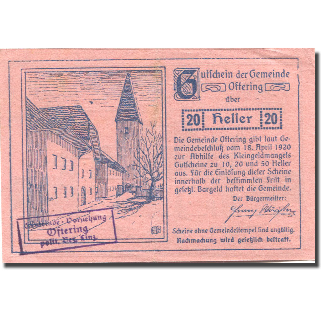 Banknote, Austria, Oftering, 20 Heller, château, AU(55-58), Mehl:FS 706c