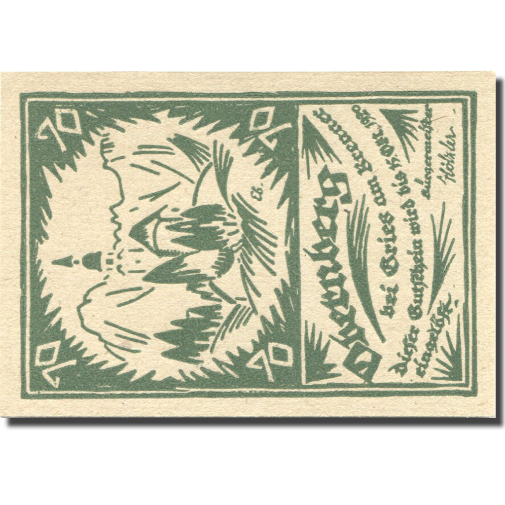 Billet, Autriche, Obernberg, 70 Heller, Eglise 1, 1920 SPL vert Mehl:FS 685Ia