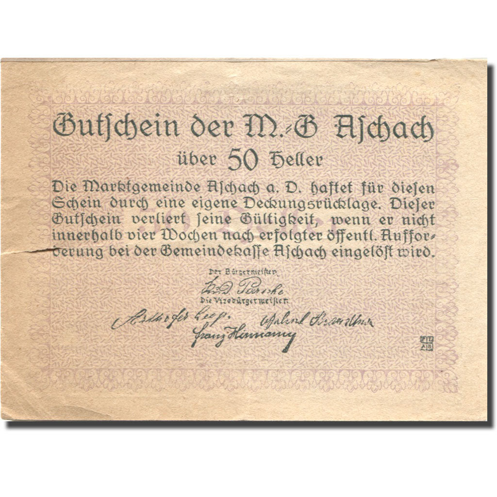Banknote, Austria, Aschach, 50 Heller, fleuve, EF(40-45), Mehl:FS 53IIb01