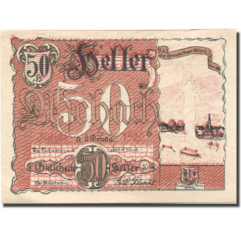 Banknote, Austria, Aschach, 50 Heller, fleuve 1, UNC(63) orange Mehl:FS 53IIb09