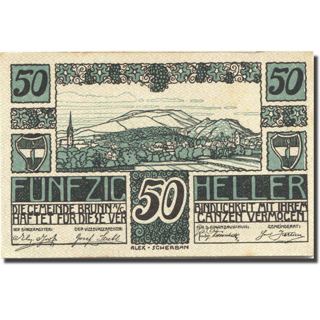 Banknote, Austria, Brunn, 50 Heller, paysage, 1920 AU(55-58) Mehl:FS 109a