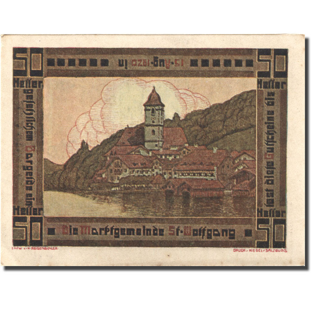 Banknote, Austria, St Wolfgang, 50 Heller, Eglise 1, 1920 UNC(63) Mehl:FS 947a