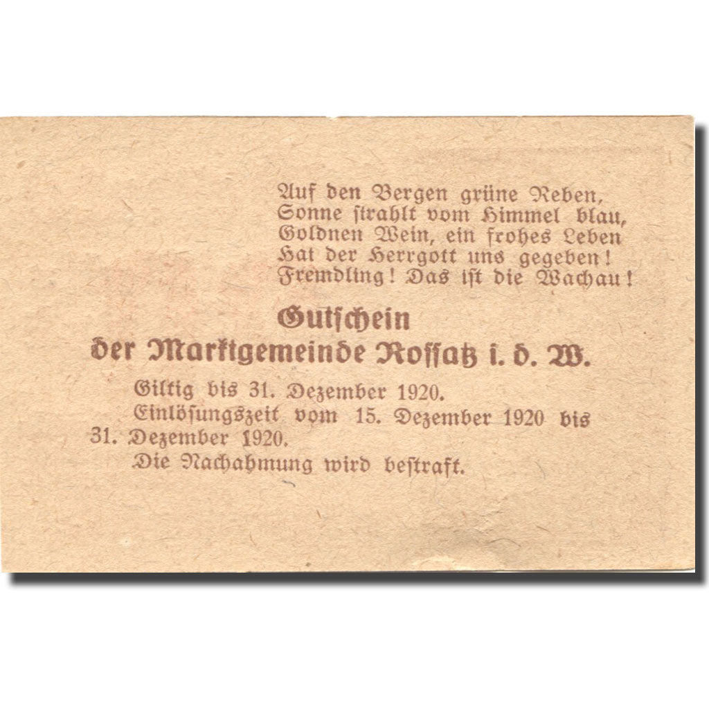 Banknote, Austria, Koffatz in der Wachau, 20 Heller, ferme 1, 1920 Mehl:FS 848a