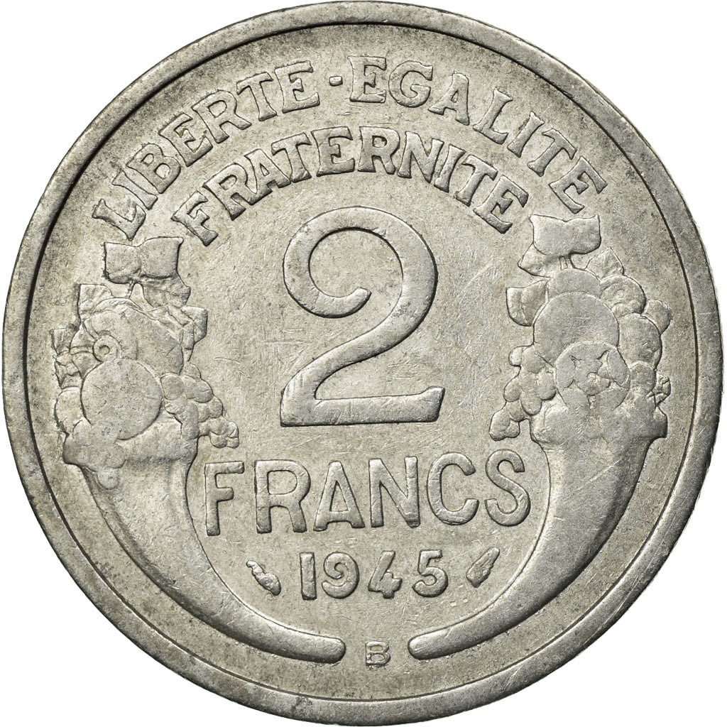Coin, France, Morlon, 2 Francs, 1945, Beaumont le Roger, VF(20-25), Aluminum