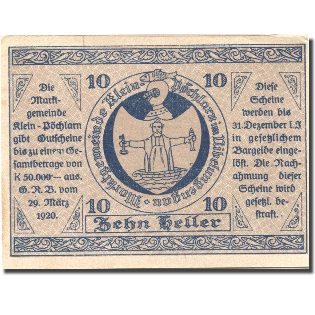 Banconote, Austria, Klein-Pöchlarn, 10 Heller, Eglise, 1920 SPL- Mehl:FS 457a