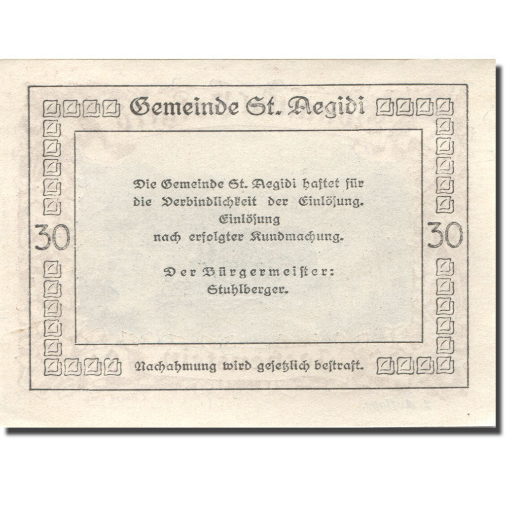 Banknote, Austria, St Aegidi, 30 Heller, île, UNC(63) brown Mehl:FS 127d