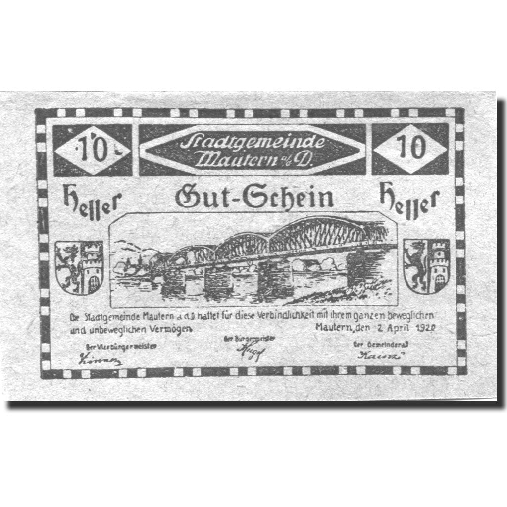 Banknote, Austria, Mautern, 10 Heller, pont 1920-12-31, UNC(63), Mehl:FS 600IIc2