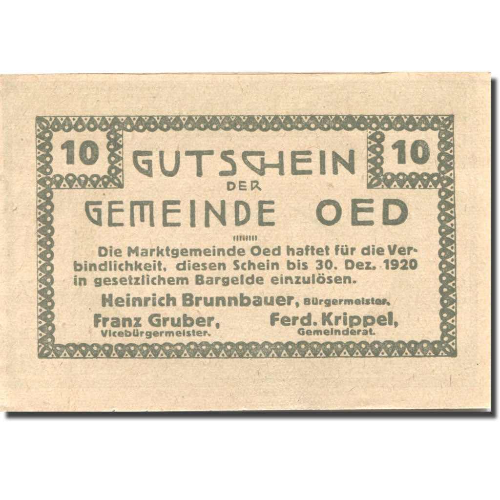 Banknote, Austria, Oed, 10 Heller, champs 1920-12-31, UNC(63), Mehl:FS 703a