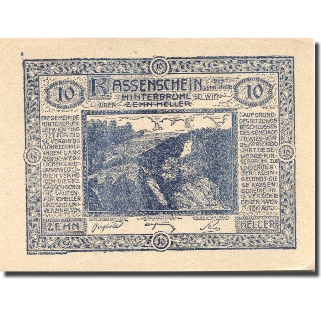 Banknote, Austria, Hinterbrühl, 10 Heller, Forêt, 1920 UNC(60-62) Mehl:FS 376Ia