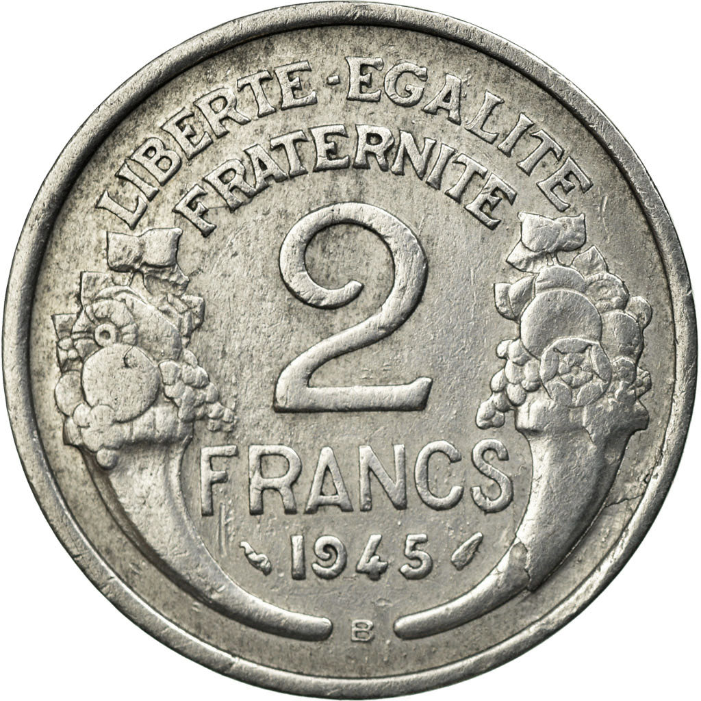 Monnaie, France, Morlon, 2 Francs, 1945, Beaumont le Roger, TTB, Aluminium