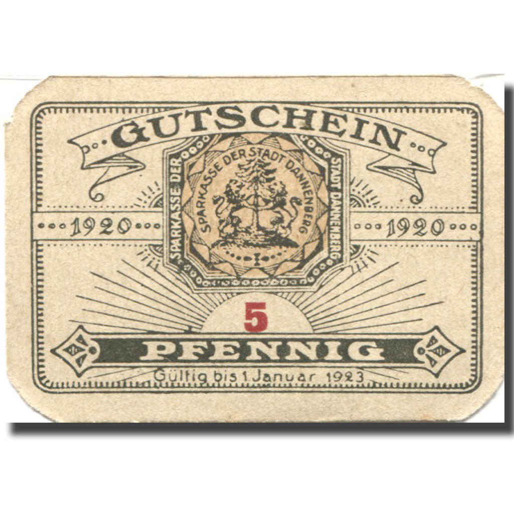 Banknote, Germany, Dannenberg, 5 Pfennig, Blason, 1923 UNC(63) Mehl:FS D2.5a