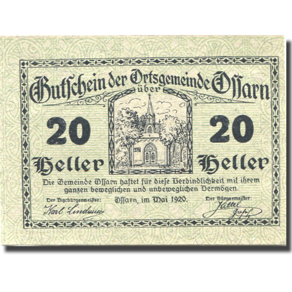 Banknote, Austria, Ossarn, 20 Heller, Eglise 1920-12-31 UNC(63), Mehl:FS 712a2.1