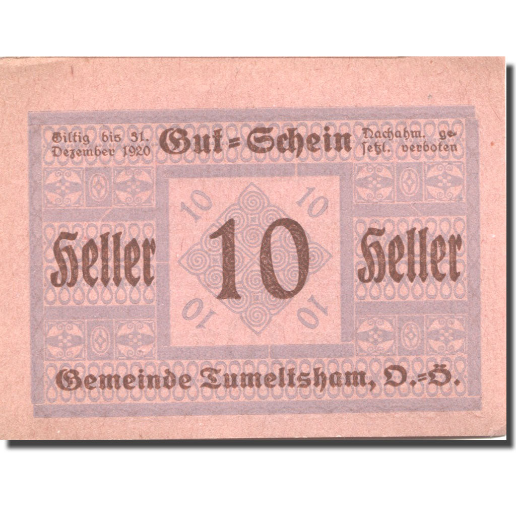 Banknote, Austria, Tumeltsham, 10 Heller face value 1920 UNC(63) Mehl:FS 1085IIa